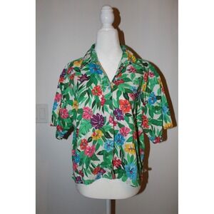 Vintage Liz Sport Tropical Floral Cotton Button Down Shirt Women's Size Large